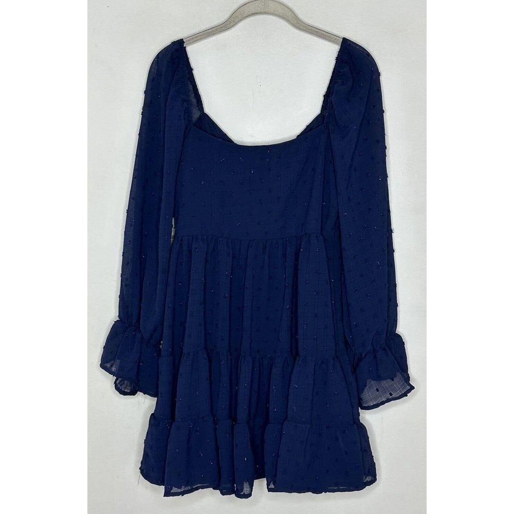 Altard State Navy Blue Polka Dot Chiffon Long Sleeve V Neck Dress Size Large New - Picture 9 of 9